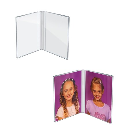 Azar Displays Clear Acrylic Double Photo Holder, Side by Side Dual Frame, Size 4'' W x 6'' H, 2PK 107726-GS-2PK
